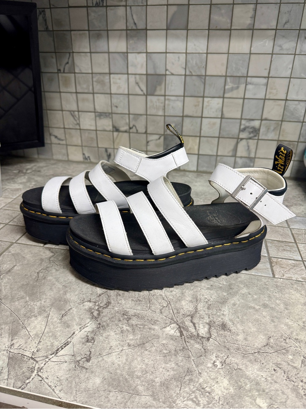 Dr Martens Blaire Quad Platform Sandals White Leather | US 10 |